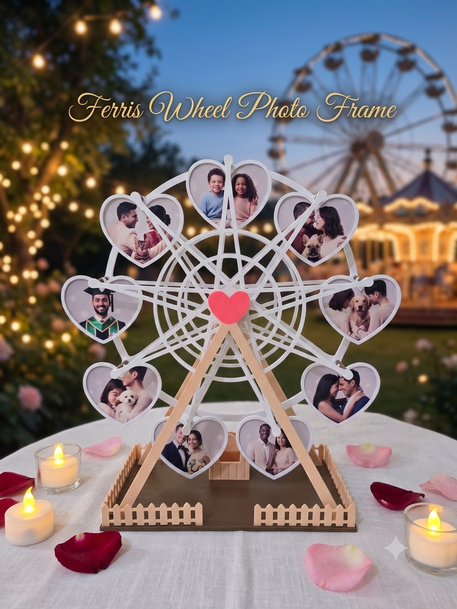 Heart Ferris Wheel Love Photo Frame | Manual Rotating Couples Memory Display | Romantic Anniversary Gift