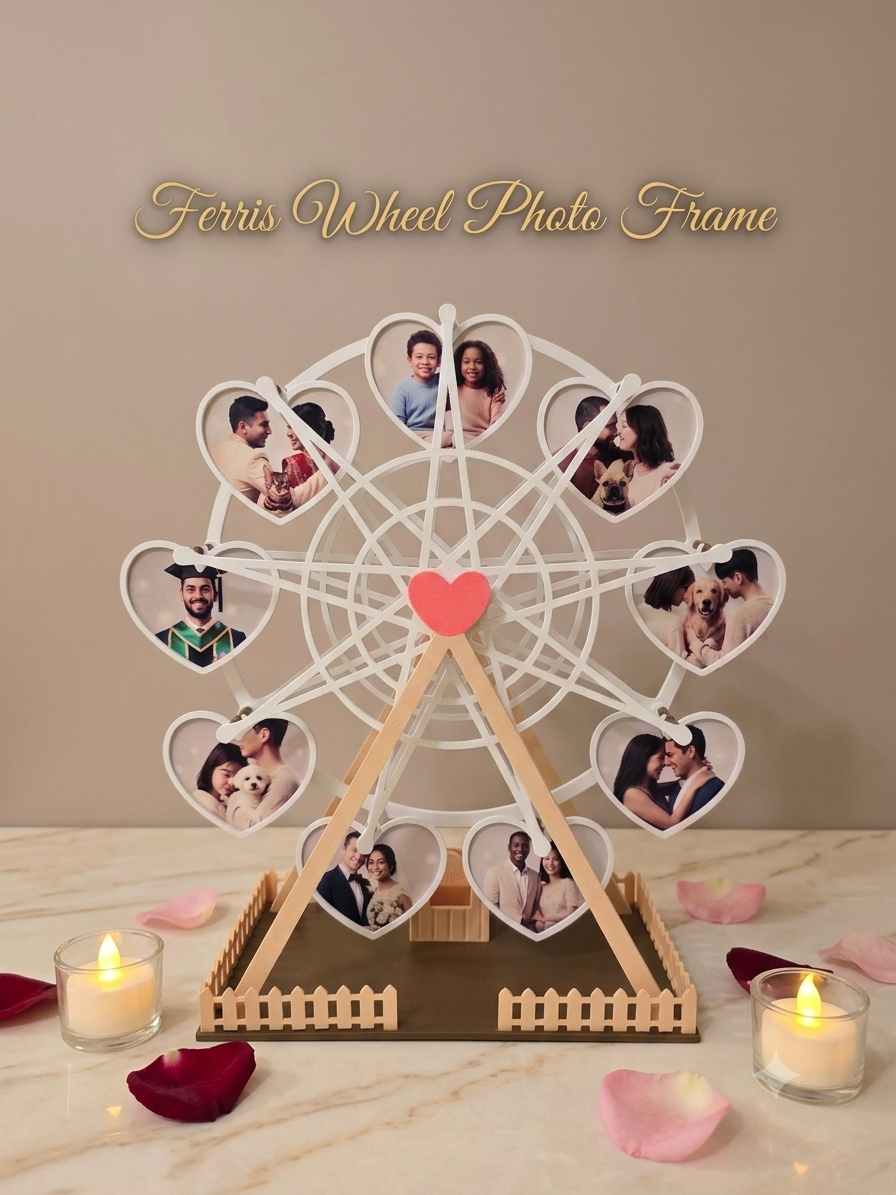 Heart Ferris Wheel Love Photo Frame | Manual Rotating Couples Memory Display | Romantic Anniversary Gift