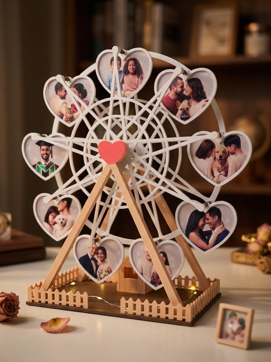 Heart Ferris Wheel Love Photo Frame | Manual Rotating Couples Memory Display | Romantic Anniversary Gift