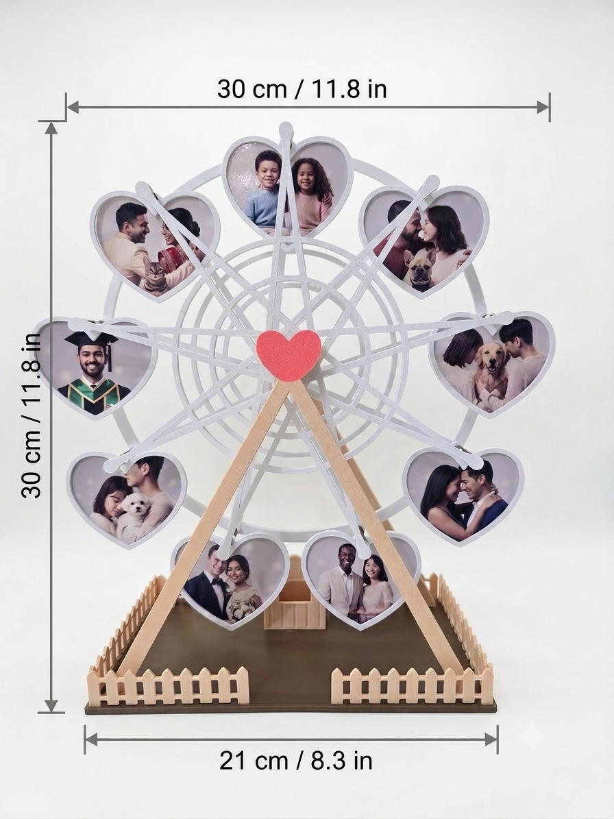 Heart Ferris Wheel Love Photo Frame | Manual Rotating Couples Memory Display | Romantic Anniversary Gift