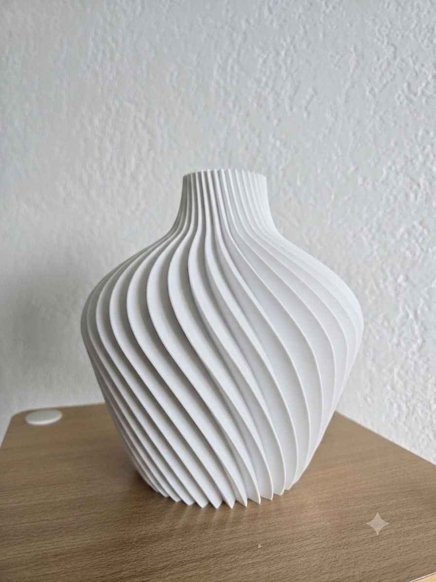 Modern Ribbed Geometric Flower Vase + FREE Artificial Flowers | Boho Centerpiece | Aesthetic Room Decor
