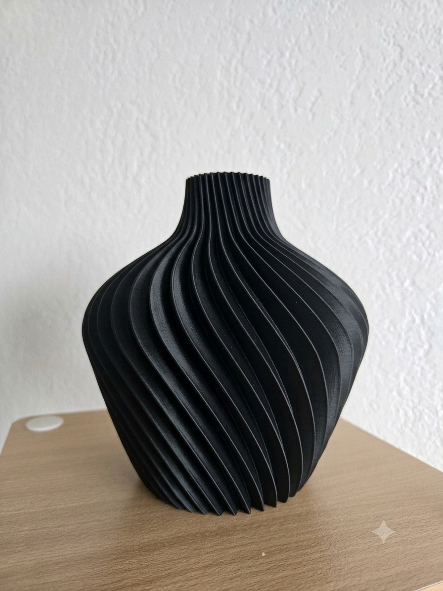 Modern Ribbed Geometric Flower Vase + FREE Artificial Flowers | Boho Centerpiece | Aesthetic Room Decor