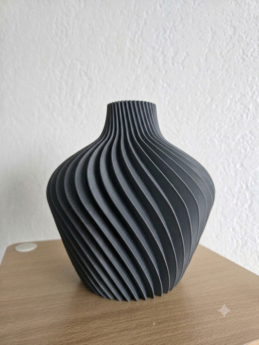 Modern Ribbed Geometric Flower Vase + FREE Artificial Flowers | Boho Centerpiece | Aesthetic Room Decor