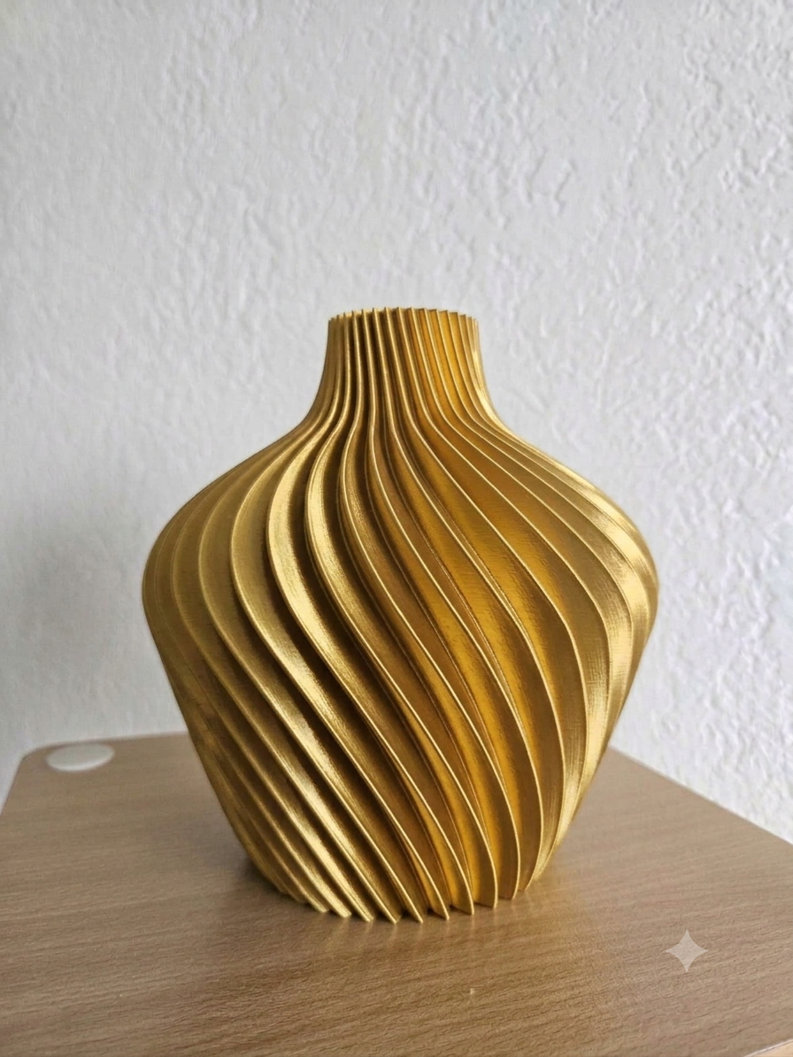 Modern Ribbed Geometric Flower Vase + FREE Artificial Flowers | Boho Centerpiece | Aesthetic Room Decor