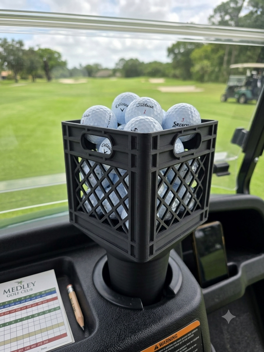 Golf Cart Cup Holder Crate | Golf Ball Storage Organizer Basket