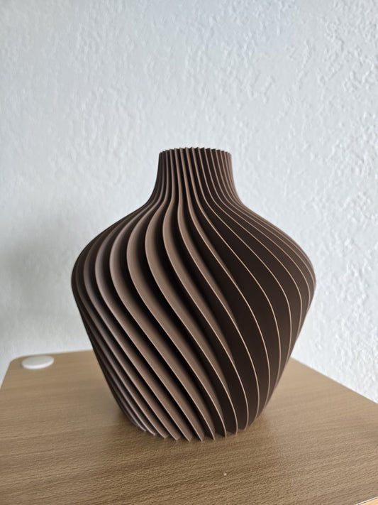 Modern Ribbed Geometric Flower Vase + FREE Artificial Flowers | Boho Centerpiece | Aesthetic Room Decor